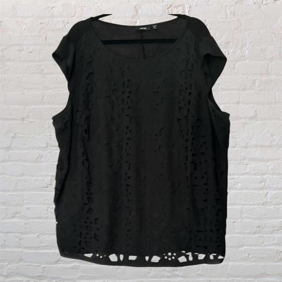 Apt. 9 Women’s Plus Black Eyelet Overlay Blouse – Short Sleeve Scoop Neck Top 3X - Picture 1 of 9